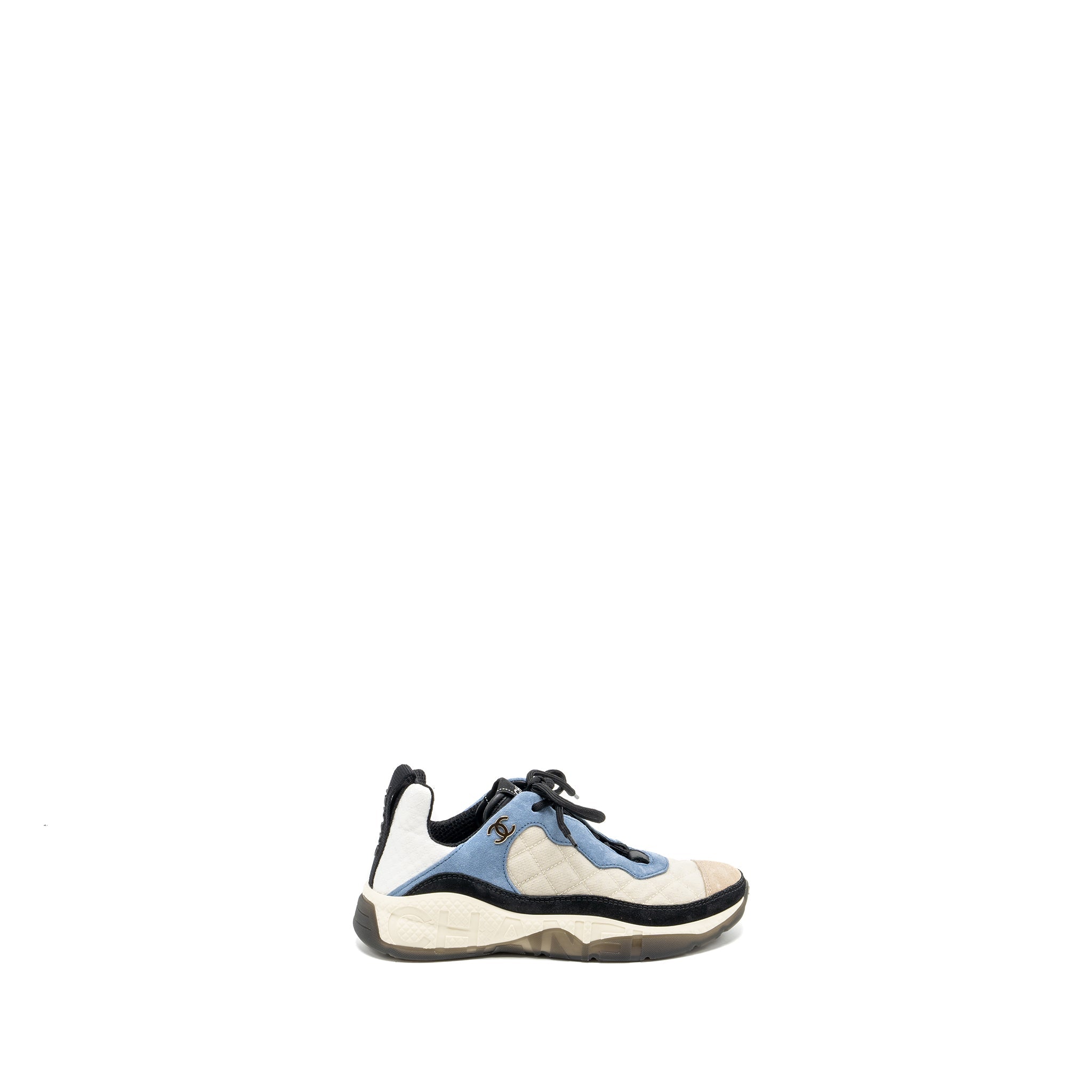 CHANEL SNEAKER SUEDE/CALFSKIN LIGHT BEIGE/BLUE MULTICOLOUR