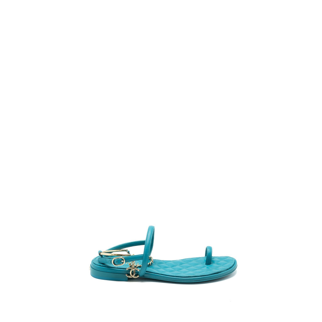 CHANEL SANDALS LEATHER GREEN LGHW