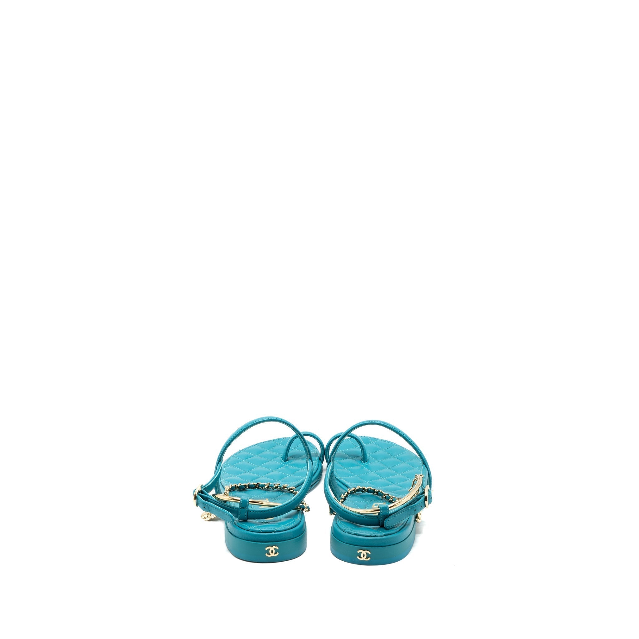 CHANEL SANDALS LEATHER GREEN LGHW