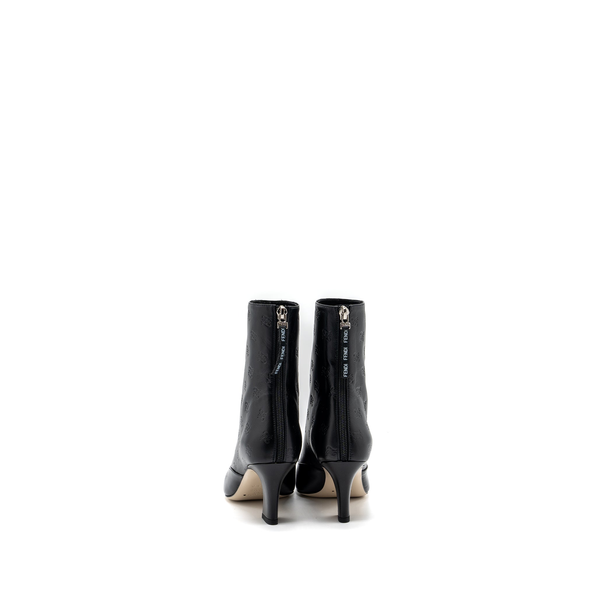 FENDI FF PRINT BOOTS WITH HEEL LEATHER BLACK SHW