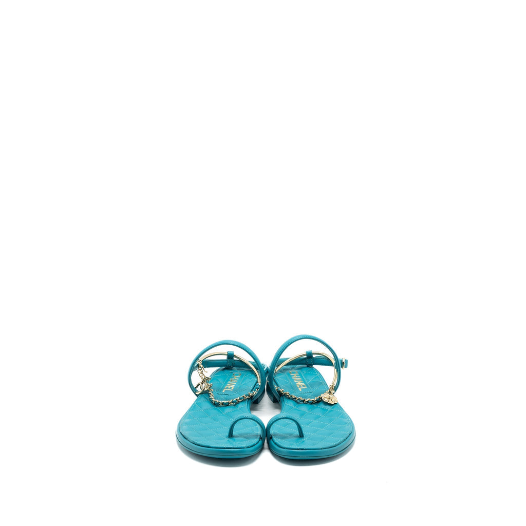 CHANEL SANDALS LEATHER GREEN LGHW