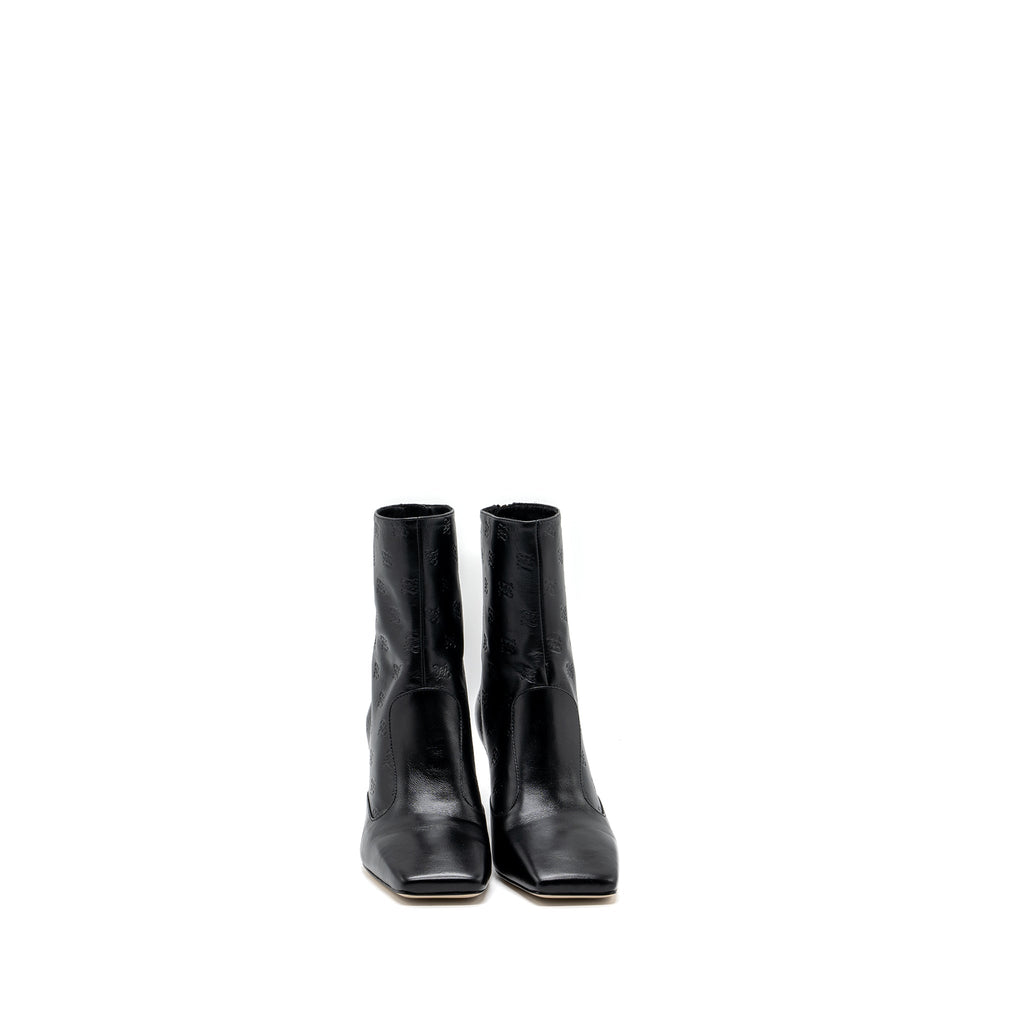 FENDI FF PRINT BOOTS WITH HEEL LEATHER BLACK SHW