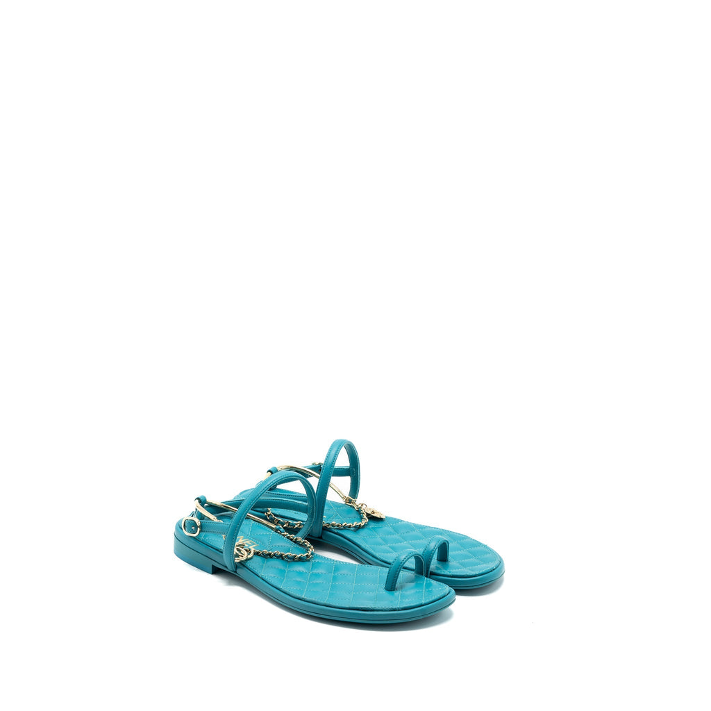 CHANEL SANDALS LEATHER GREEN LGHW