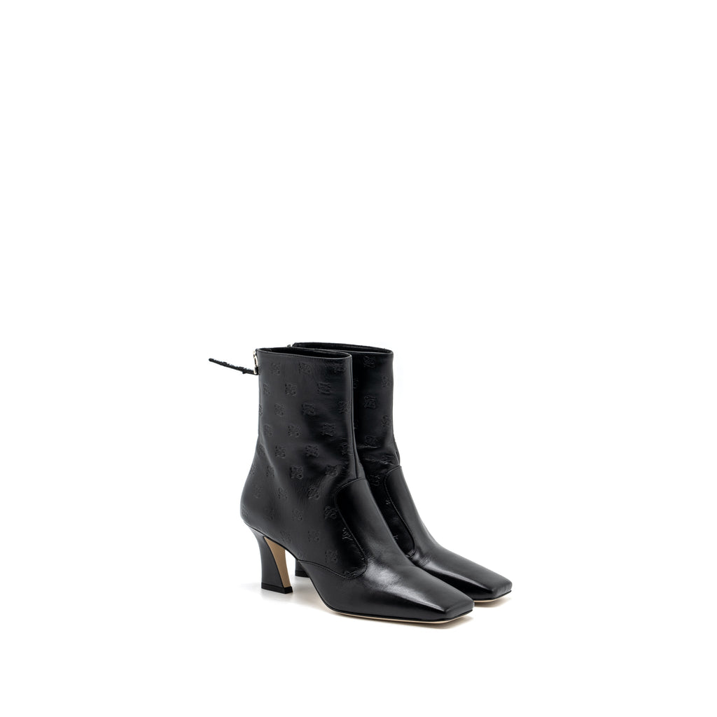 FENDI FF PRINT BOOTS WITH HEEL LEATHER BLACK SHW