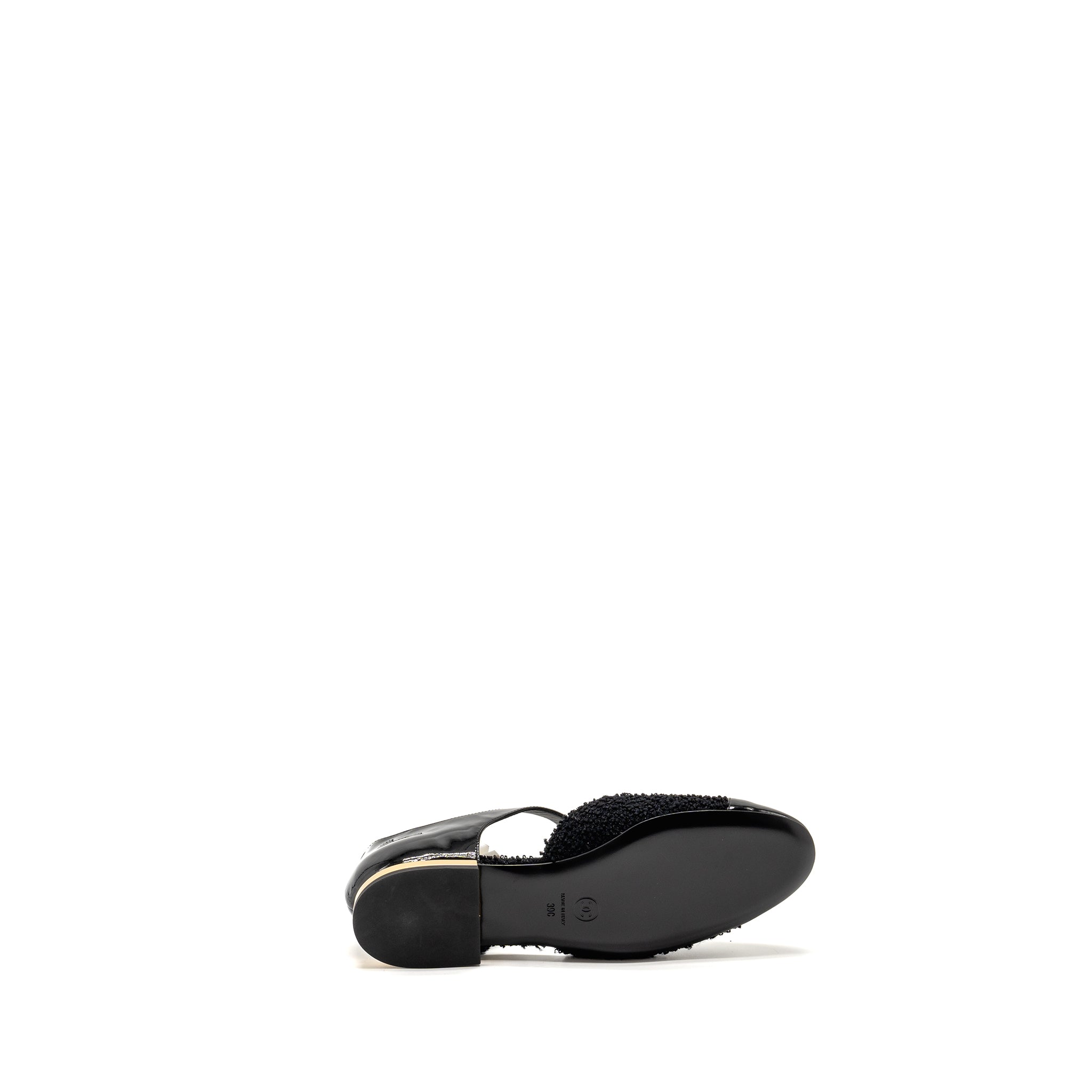 CHANEL 21K CC LOGO BALLERINAS TWEED/PATENT CALFSKIN BLACK GHW
