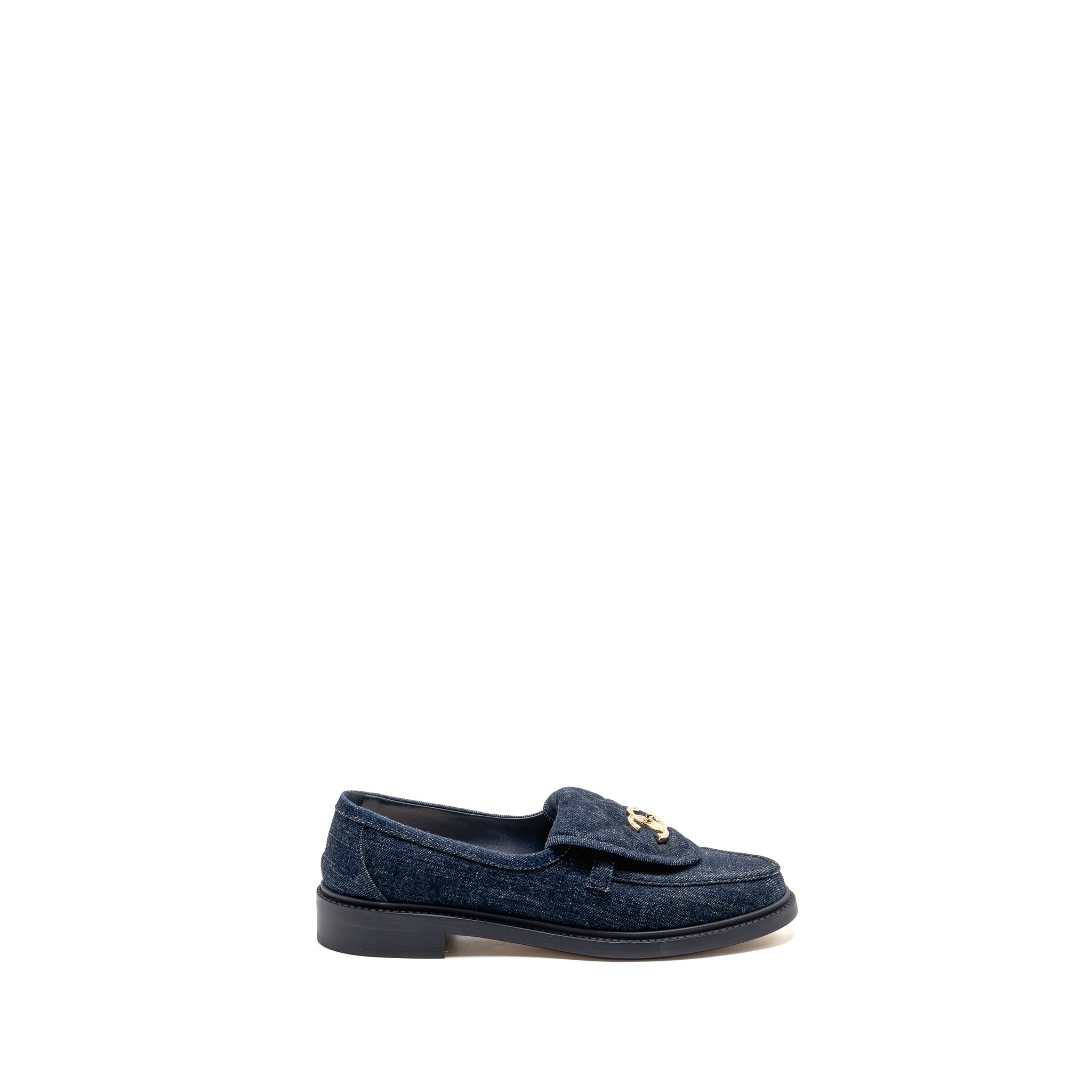CHANEL CC TURNLOCK LOAFER QUILTED DENIM BLUE LGHW