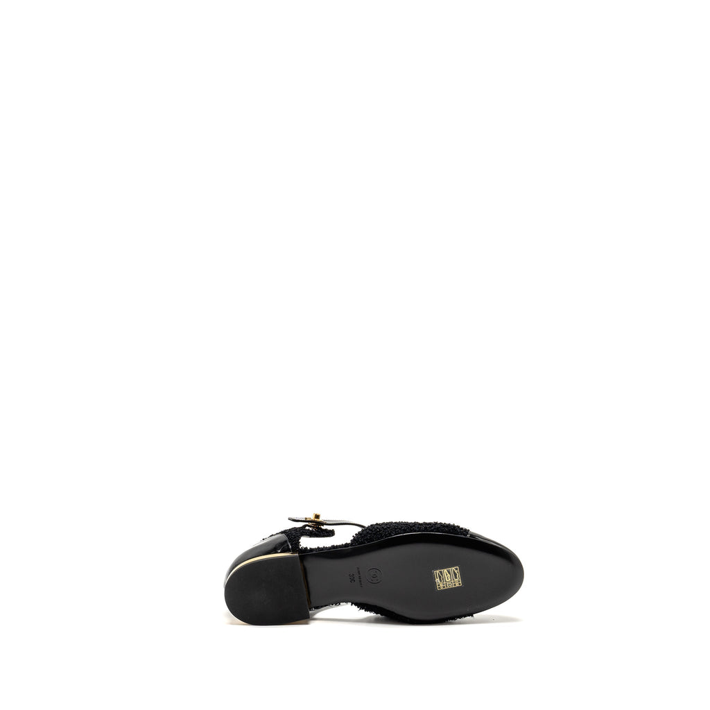 CHANEL 21K CC LOGO BALLERINAS TWEED/PATENT CALFSKIN BLACK GHW
