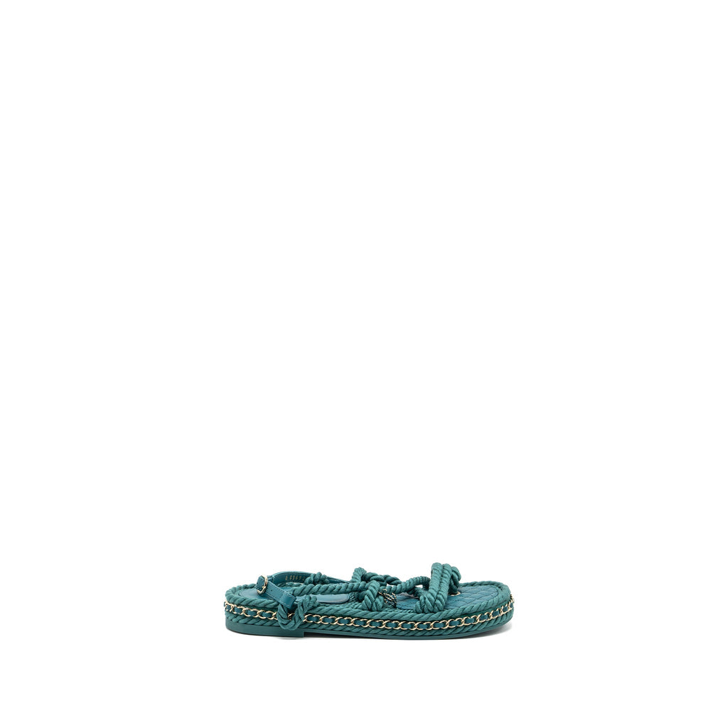 CHANEL 21C SANDALS CORD GREEN LGHW