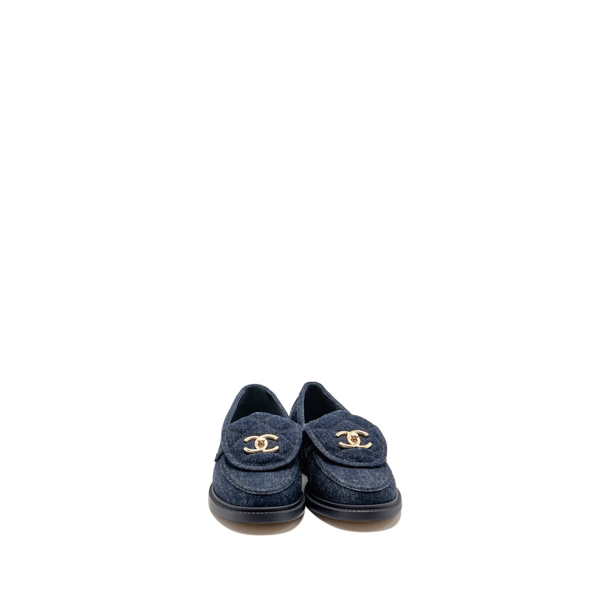 CHANEL CC TURNLOCK LOAFER QUILTED DENIM BLUE LGHW