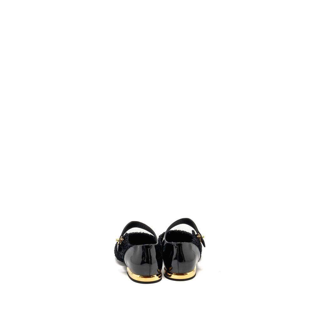 CHANEL 21K CC LOGO BALLERINAS TWEED/PATENT CALFSKIN BLACK GHW