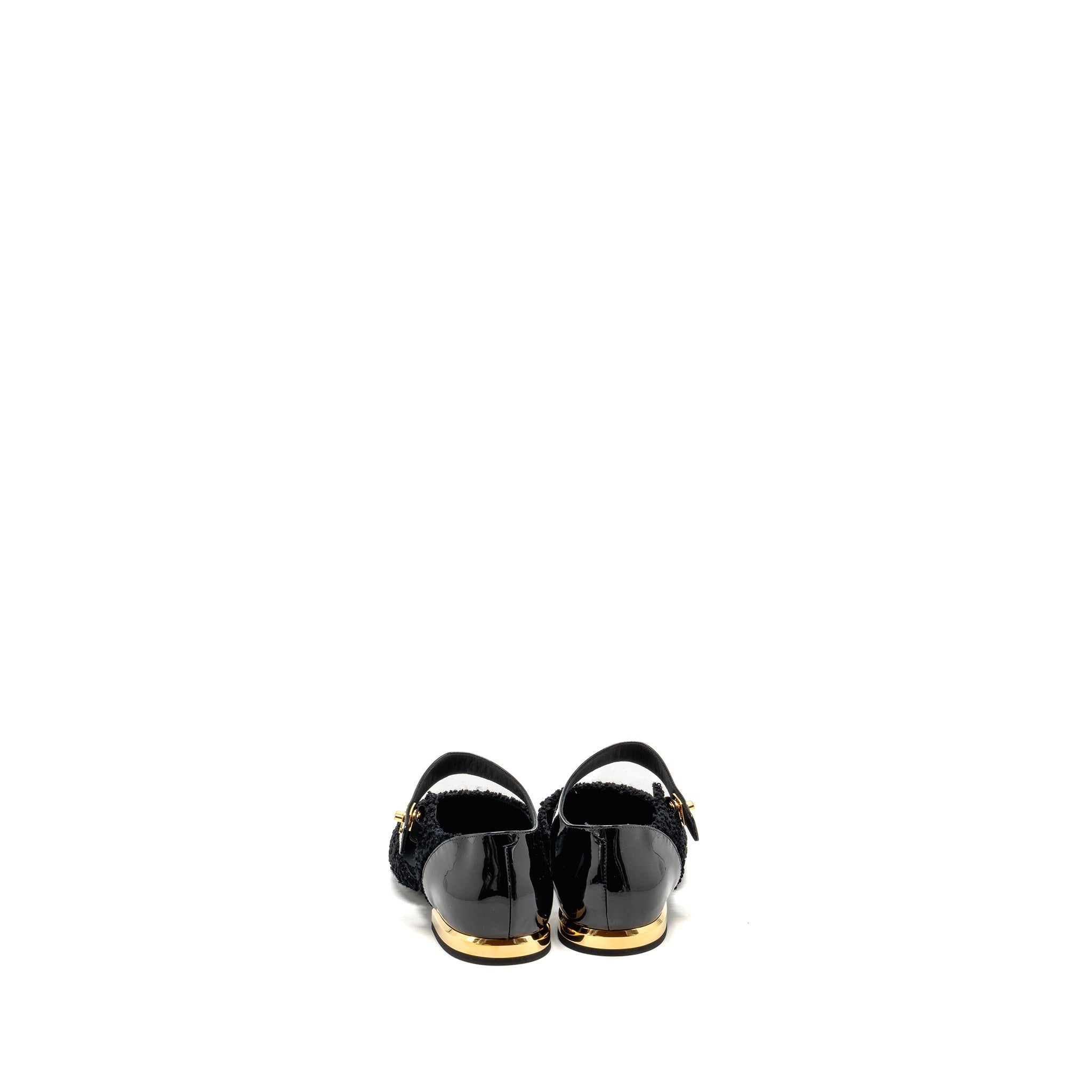 CHANEL 21K CC LOGO BALLERINAS TWEED/PATENT CALFSKIN BLACK GHW