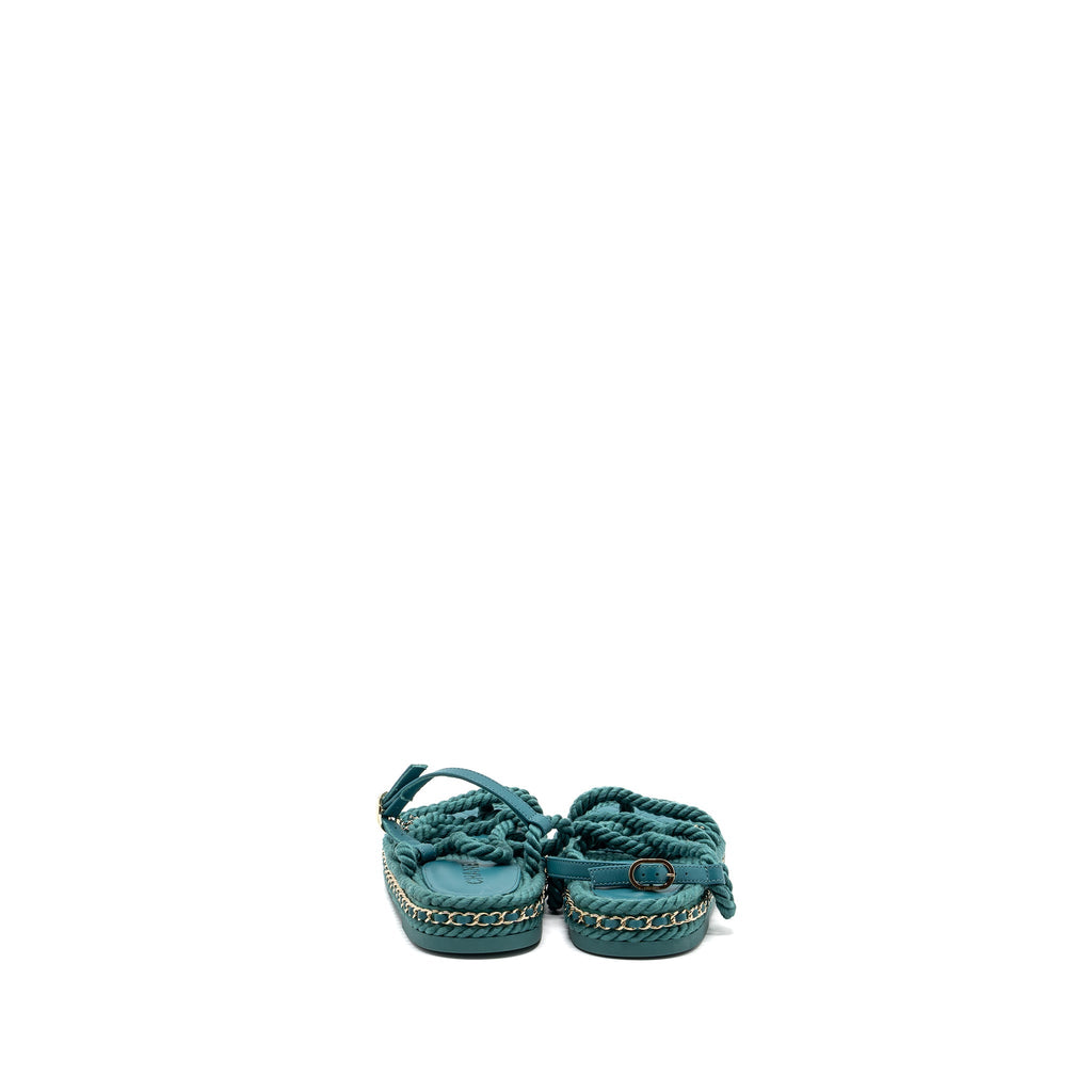 CHANEL 21C SANDALS CORD GREEN LGHW