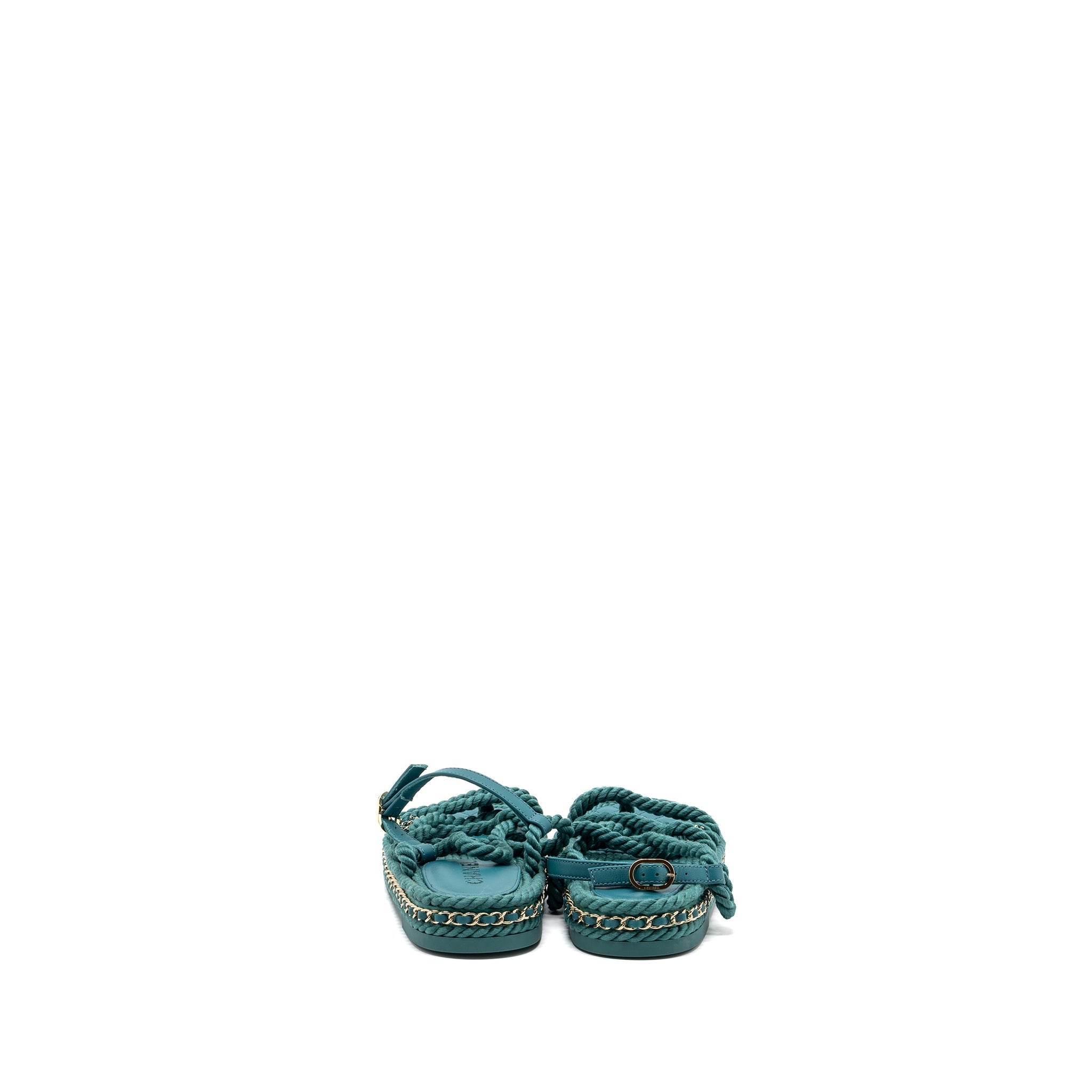 CHANEL 21C SANDALS CORD GREEN LGHW