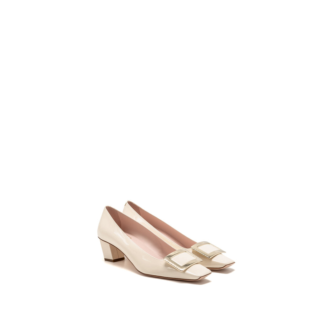ROGER VIVIER BELLE VIVIER METAL BUCKLE PUMPS PATENT OFF-WHITE LGHW