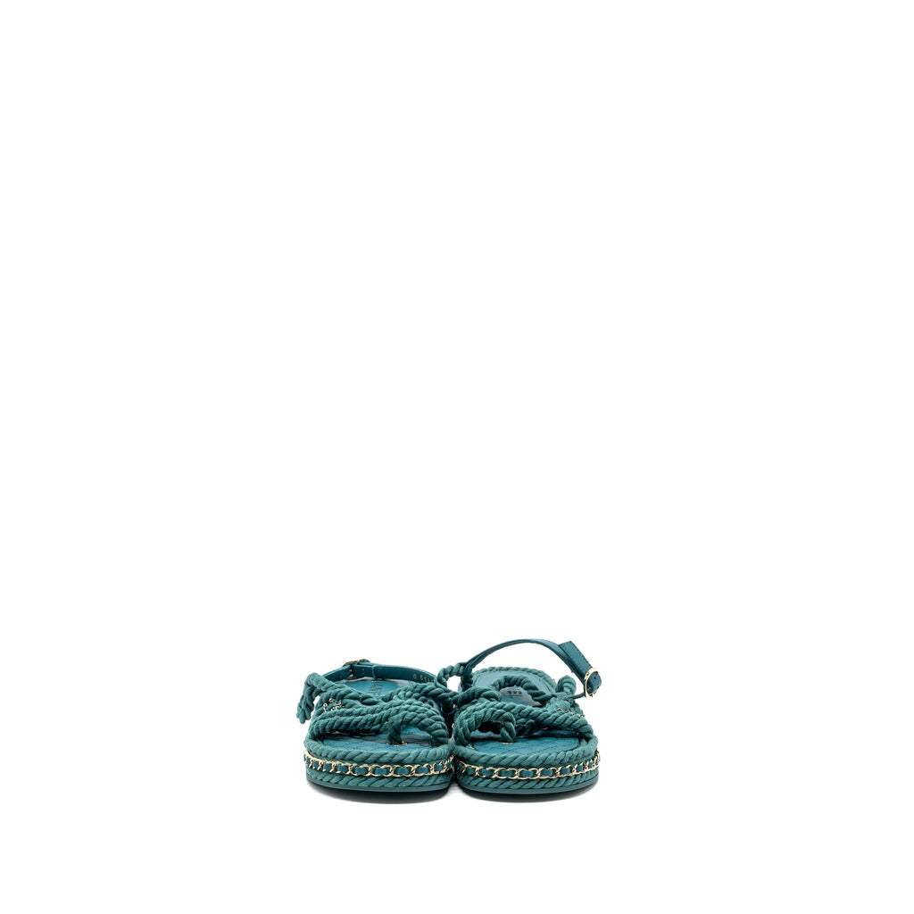 CHANEL 21C SANDALS CORD GREEN LGHW