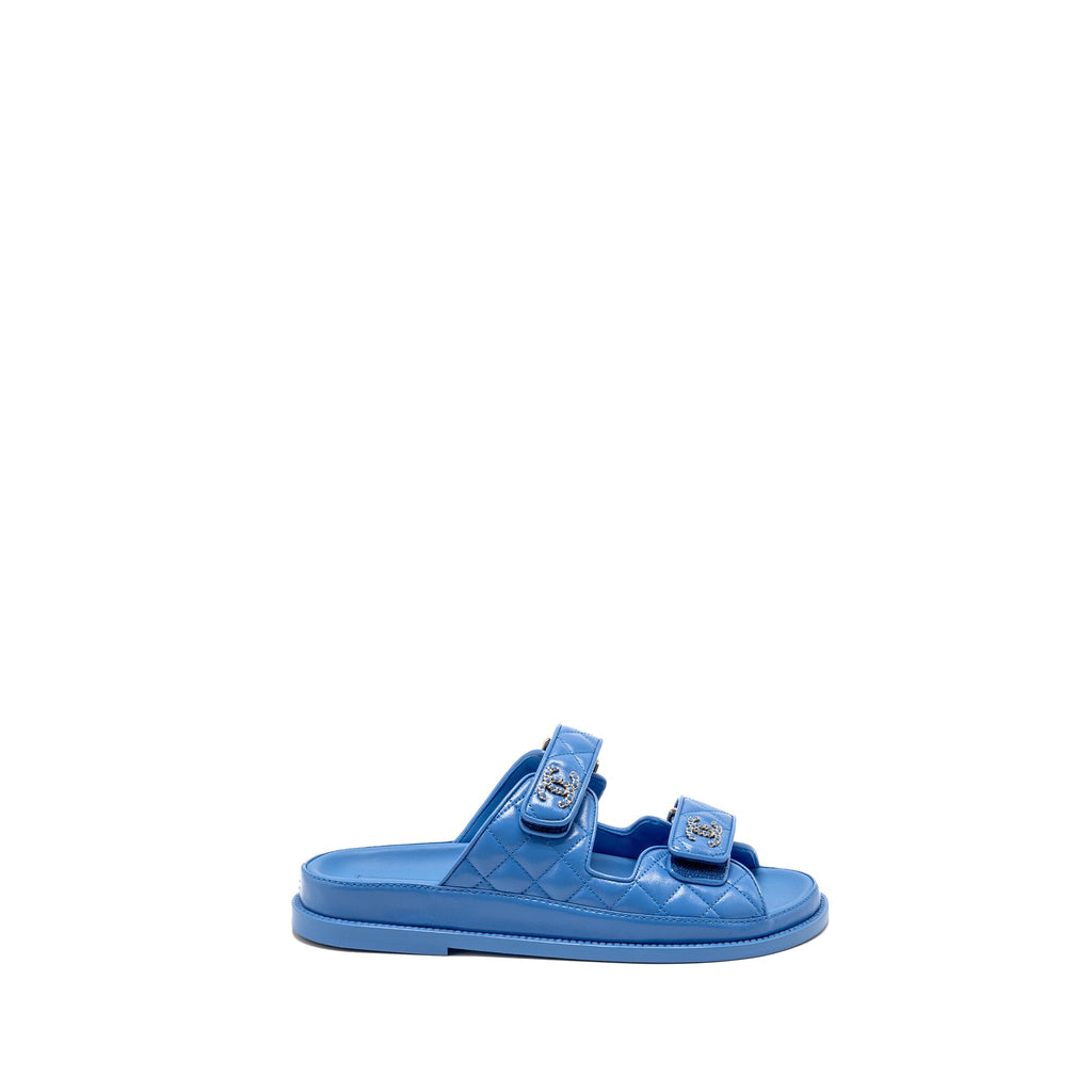 CHANEL 24P MULES LAMBSKIN BLUE GHW