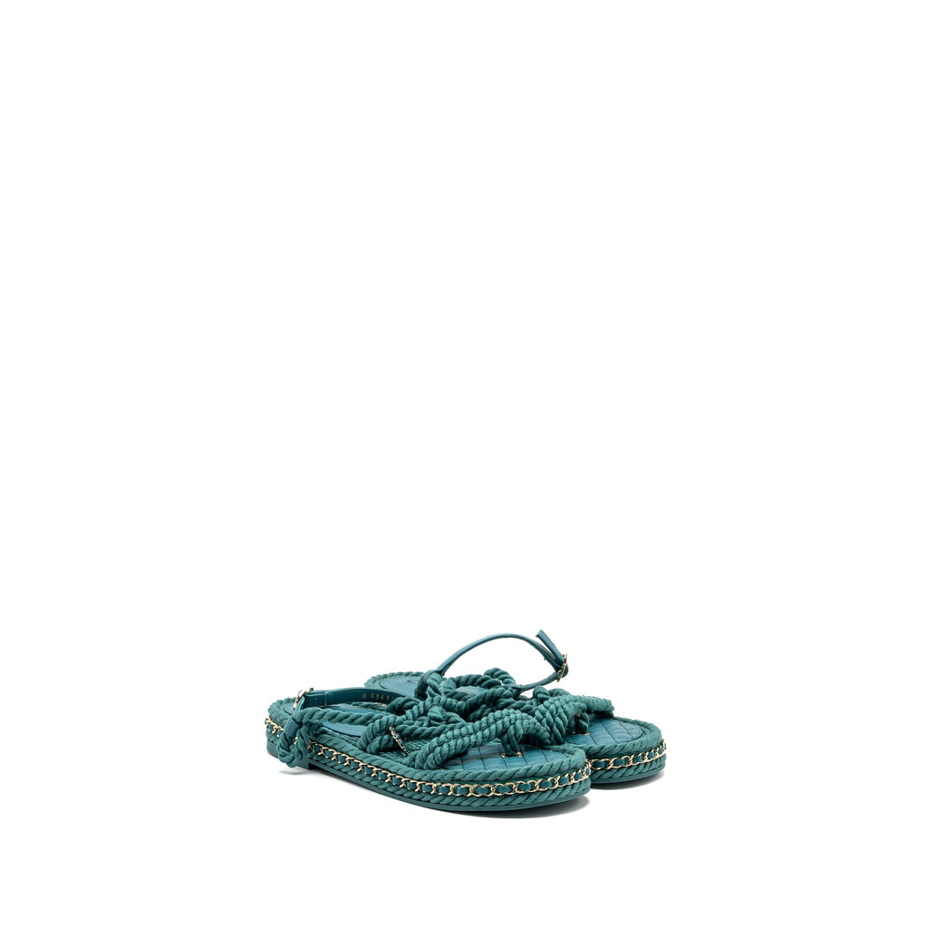 CHANEL 21C SANDALS CORD GREEN LGHW