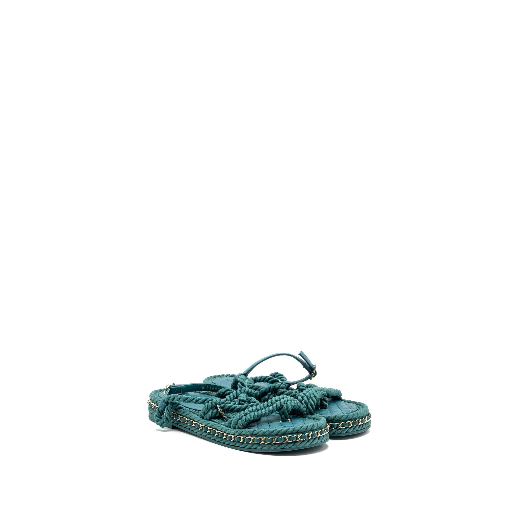 CHANEL 21C SANDALS CORD GREEN LGHW
