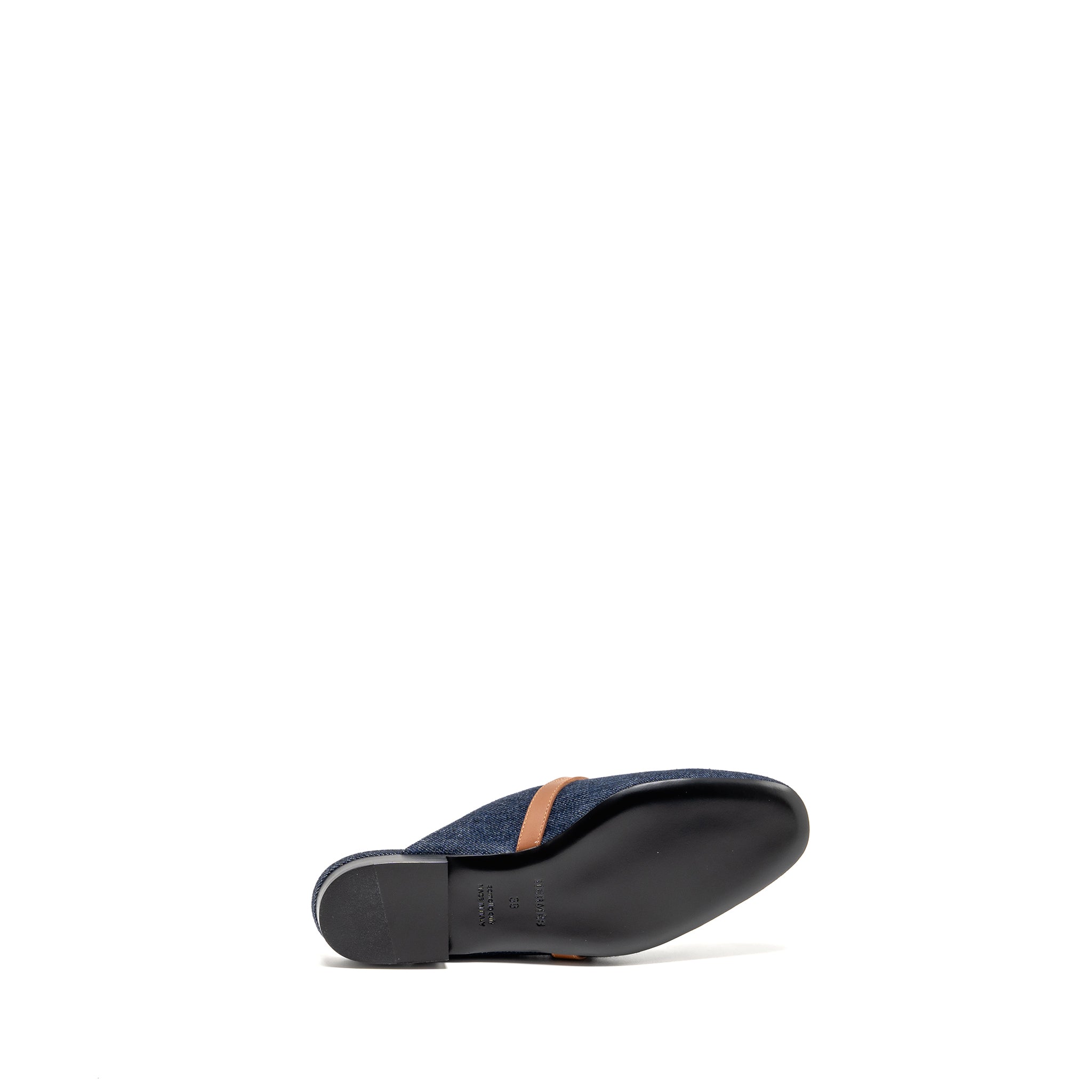 HERMES OZ MULE CALFSKIN/DENIM CANVAS BLEU BRUT/GOLD SHW