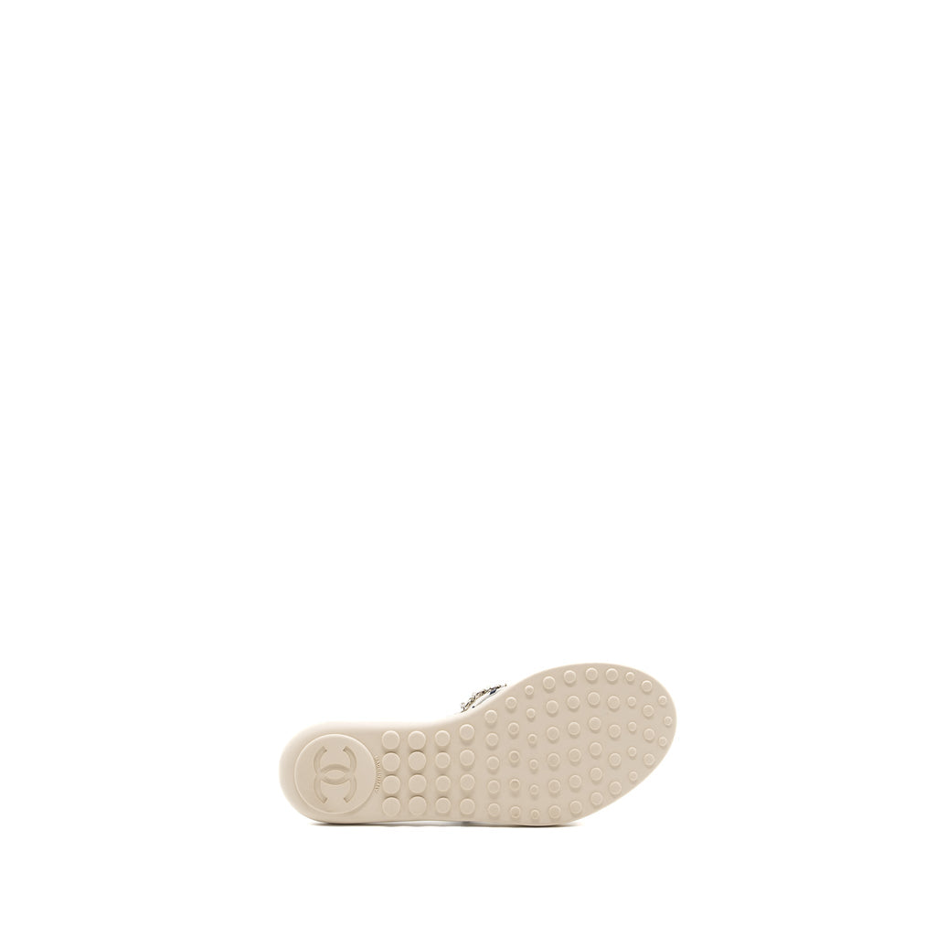 CHANEL MULES COTTON/LAMBSKIN NAVY BLUE/ECRU SHW