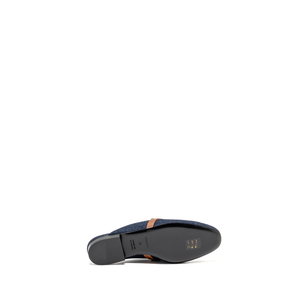 HERMES OZ MULE CALFSKIN/DENIM CANVAS BLEU BRUT/GOLD SHW