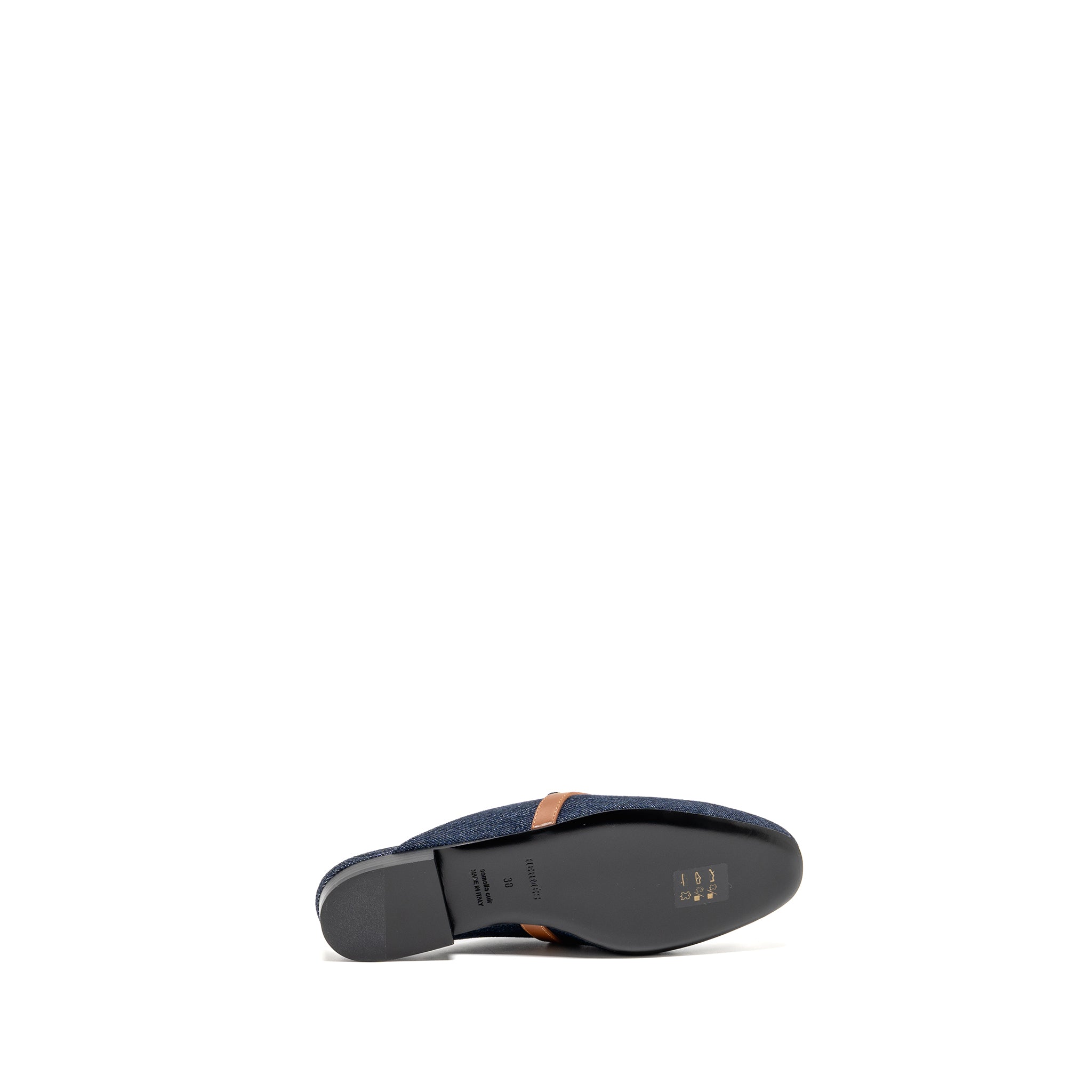 HERMES OZ MULE CALFSKIN/DENIM CANVAS BLEU BRUT/GOLD SHW