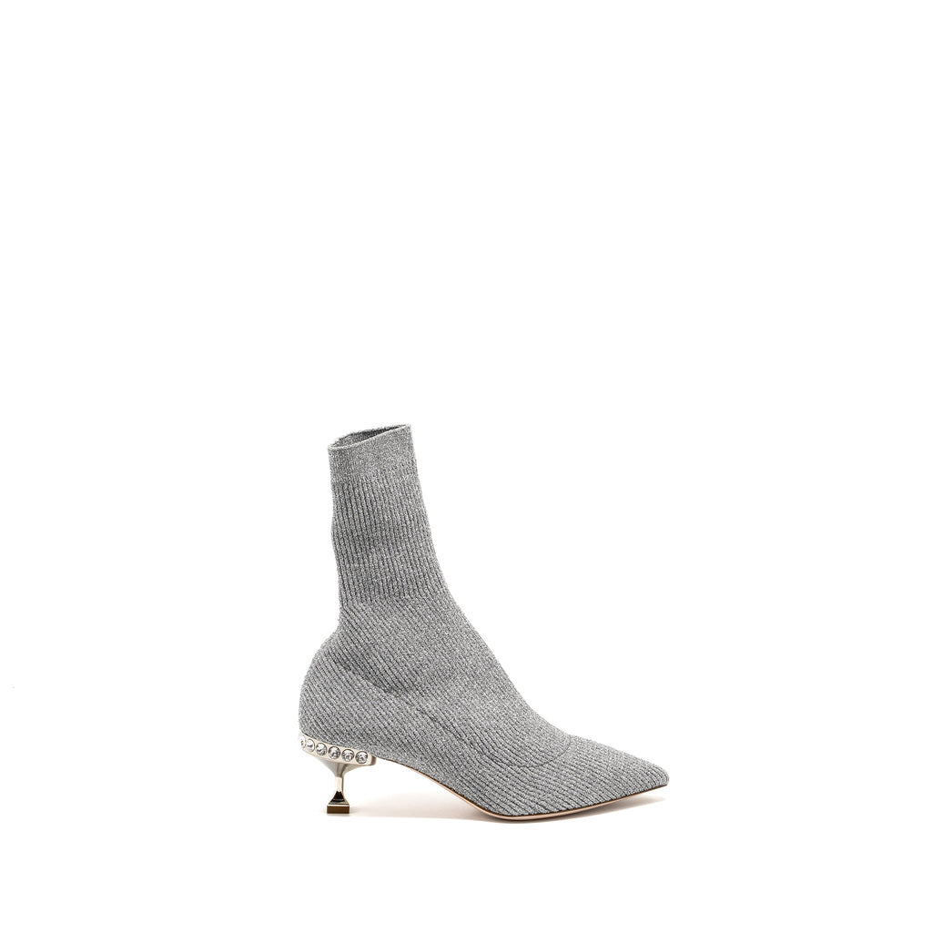 MIU MIU GLITTER SOCK BOOTS SILVER