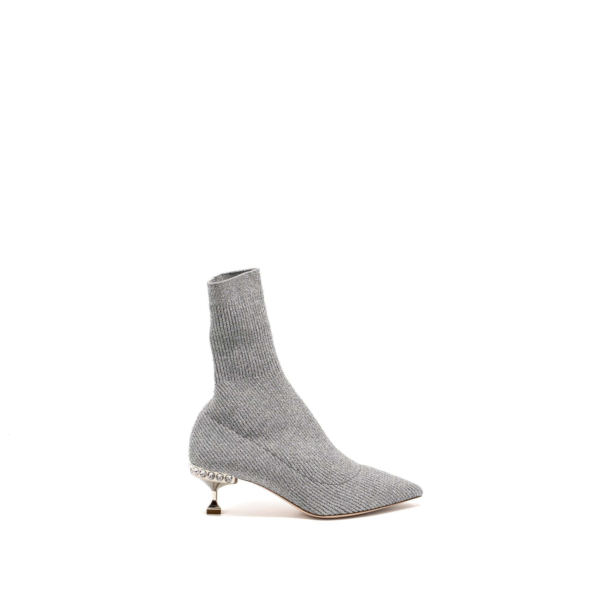 MIU MIU GLITTER SOCK BOOTS SILVER