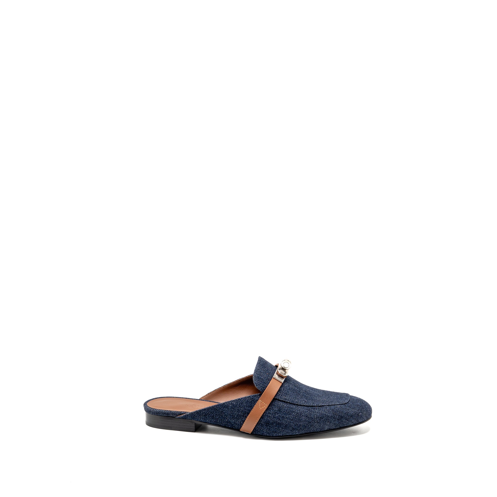 HERMES OZ MULE CALFSKIN/DENIM CANVAS BLEU BRUT/GOLD SHW