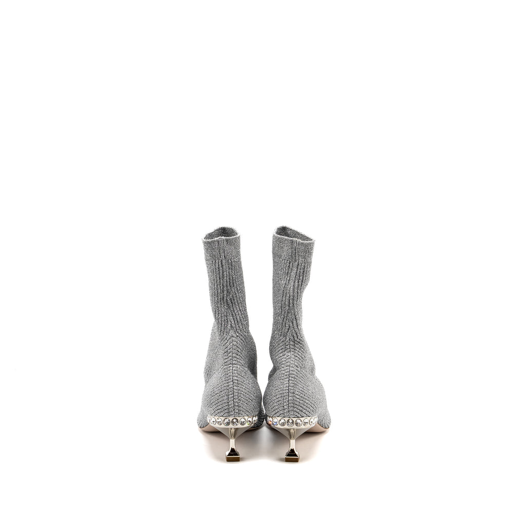MIU MIU GLITTER SOCK BOOTS SILVER