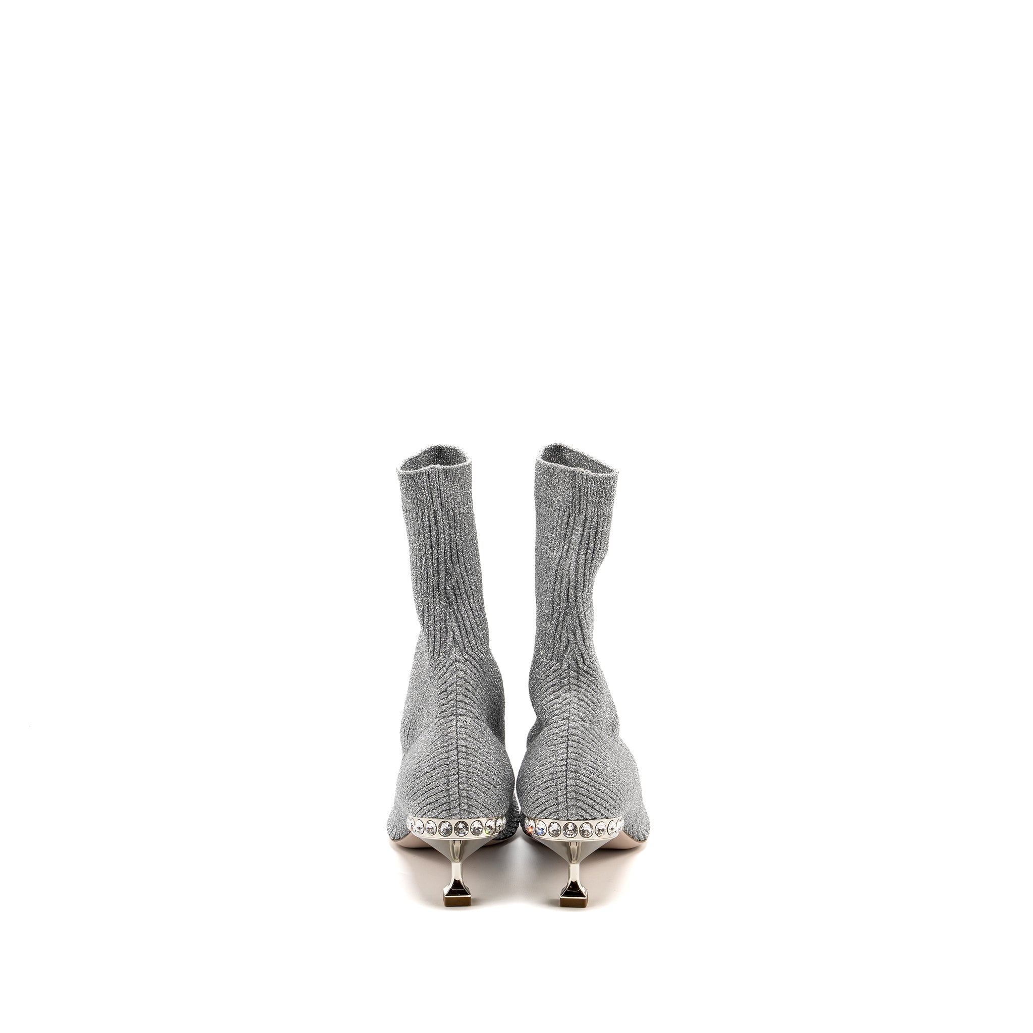 MIU MIU GLITTER SOCK BOOTS SILVER