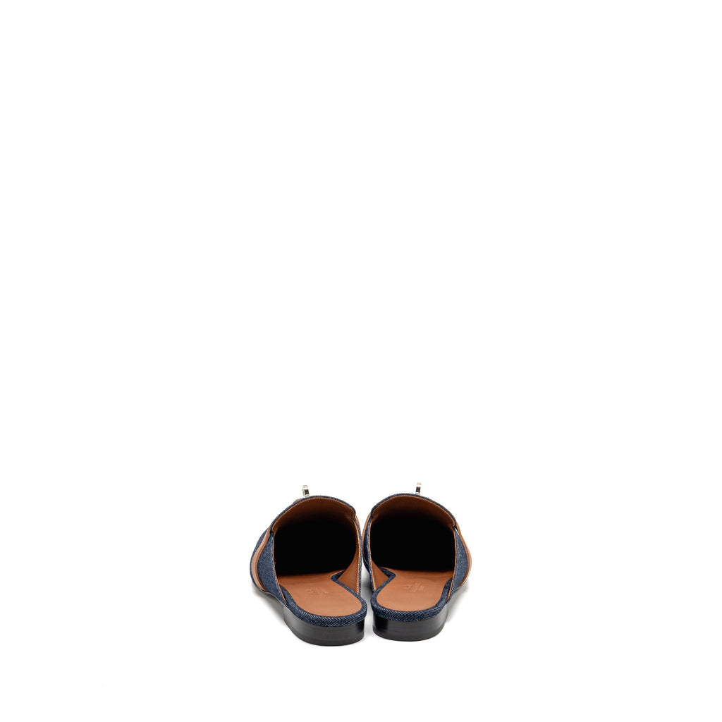 HERMES OZ MULE CALFSKIN/DENIM CANVAS BLEU BRUT/GOLD SHW