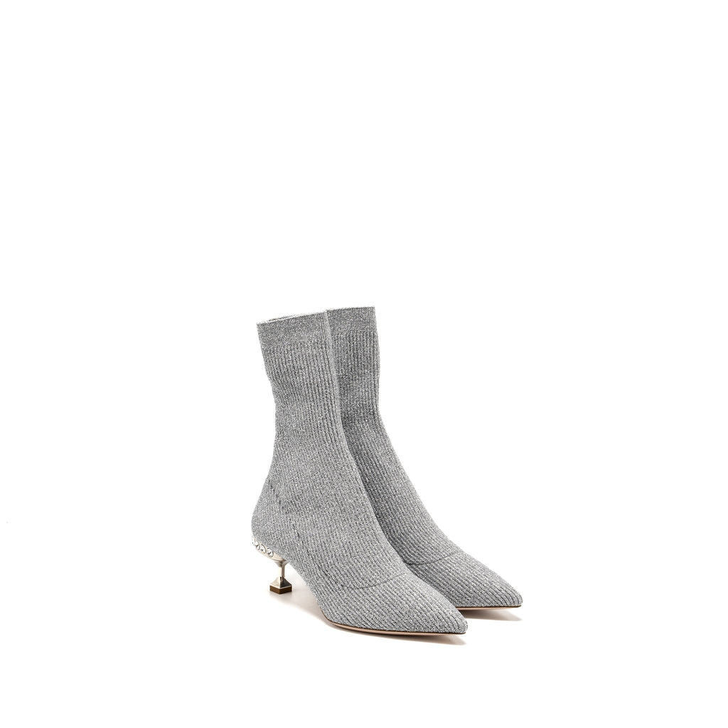 MIU MIU GLITTER SOCK BOOTS SILVER