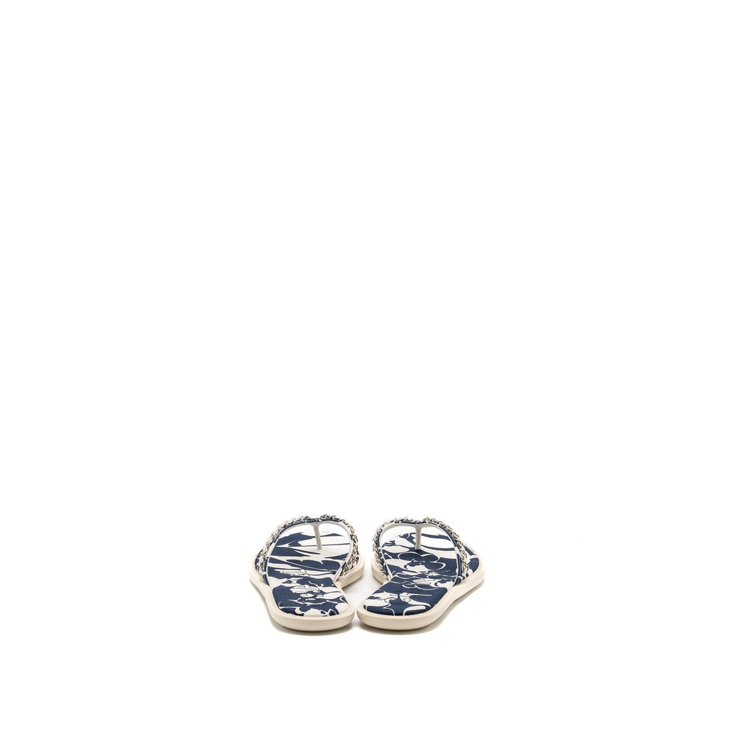 CHANEL MULES COTTON/LAMBSKIN NAVY BLUE/ECRU SHW