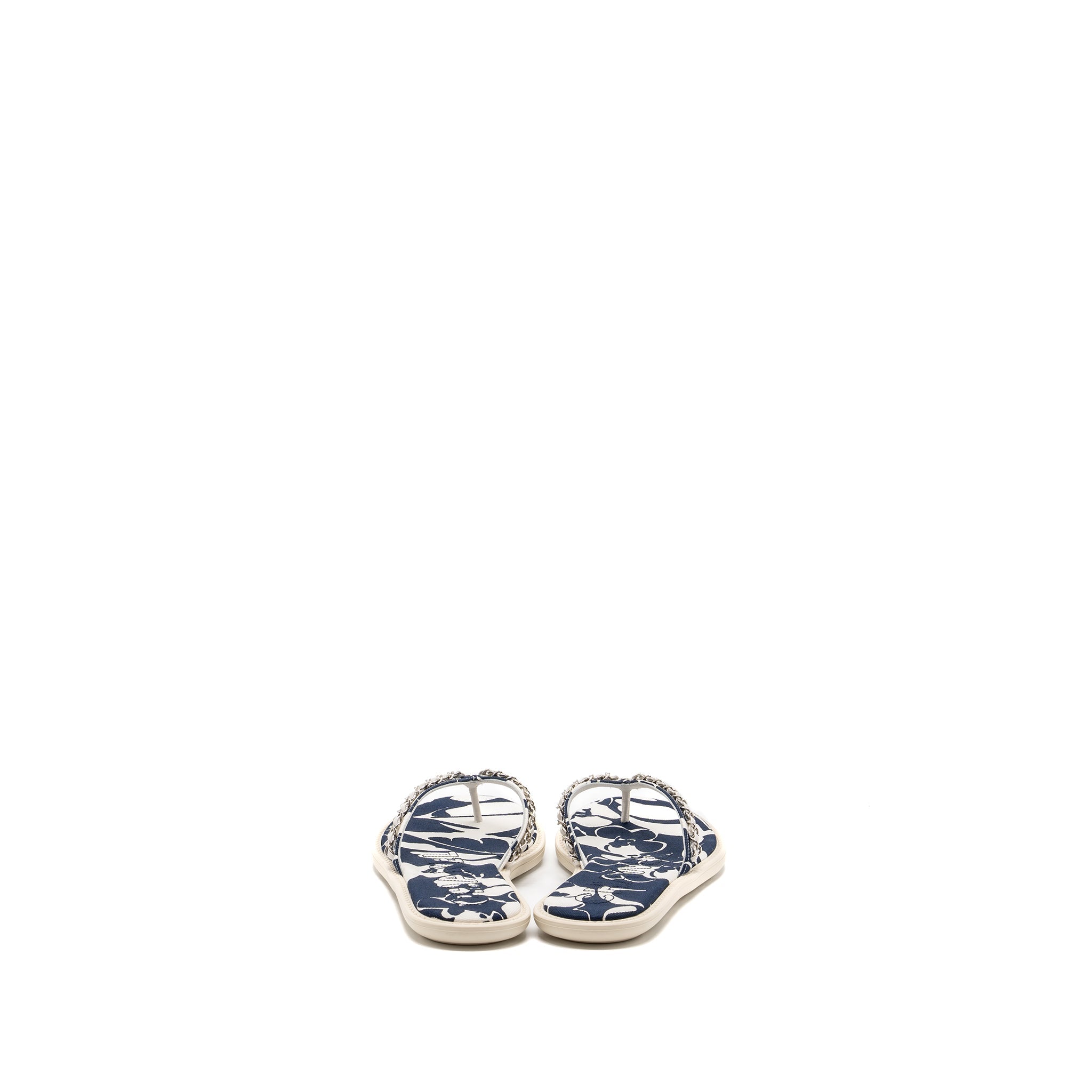 CHANEL MULES COTTON/LAMBSKIN NAVY BLUE/ECRU SHW