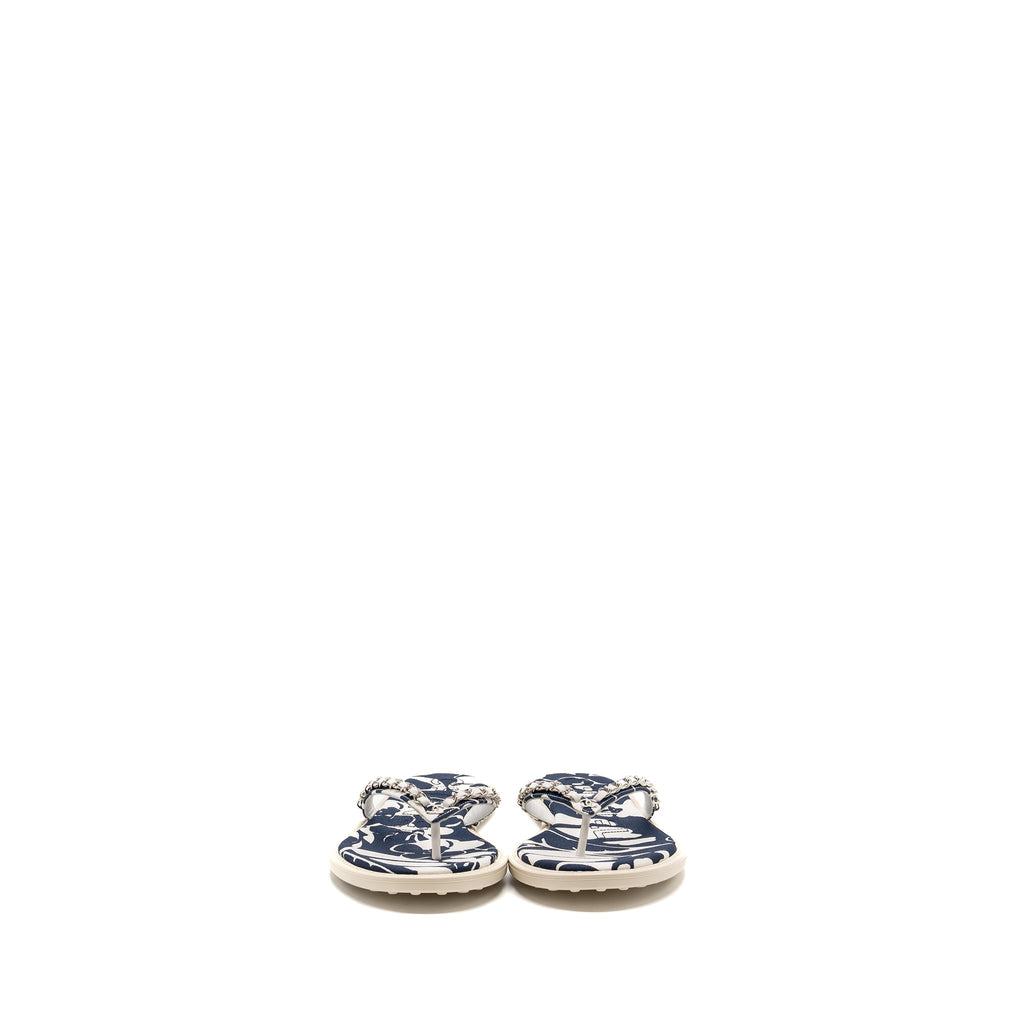 CHANEL MULES COTTON/LAMBSKIN NAVY BLUE/ECRU SHW