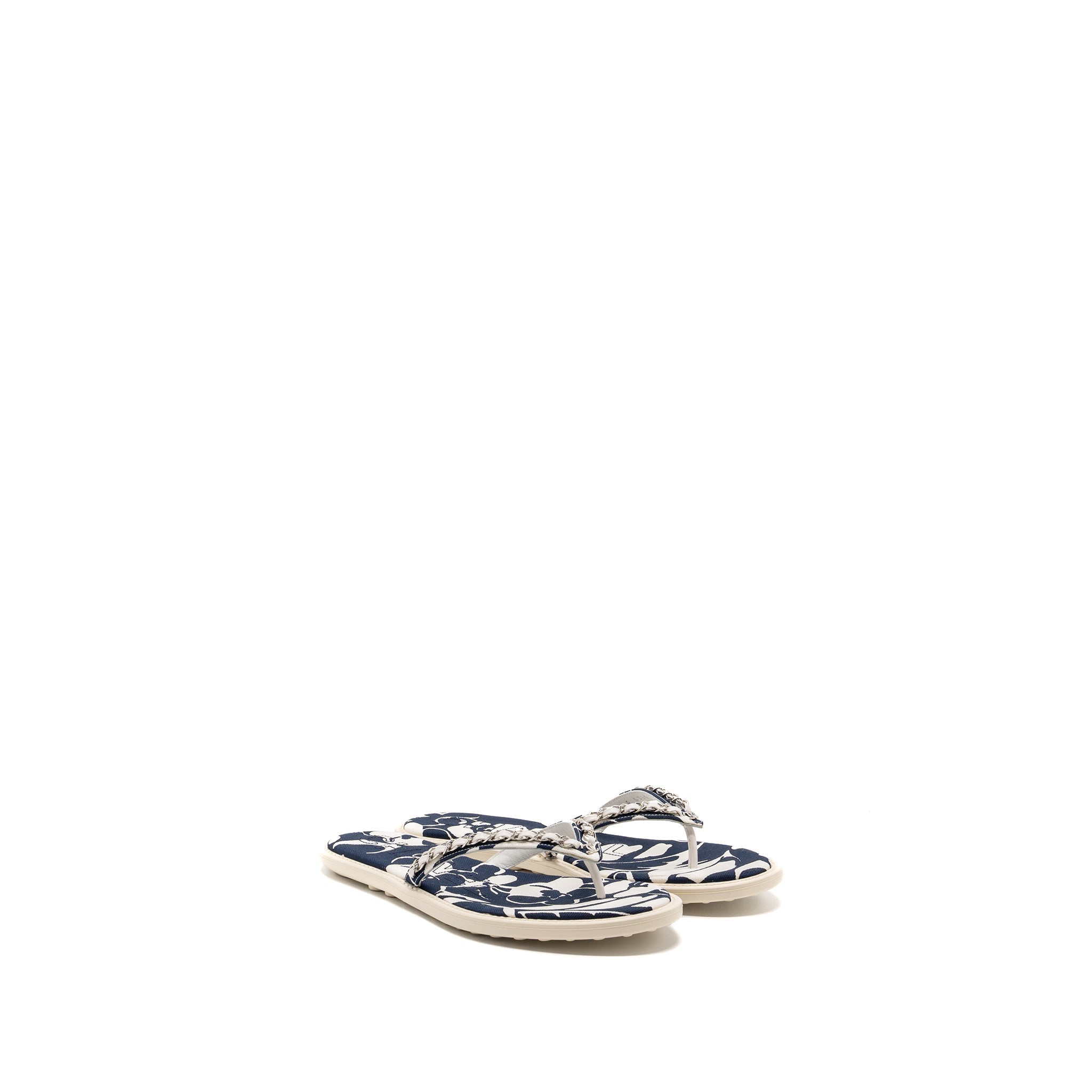 CHANEL MULES COTTON/LAMBSKIN NAVY BLUE/ECRU SHW