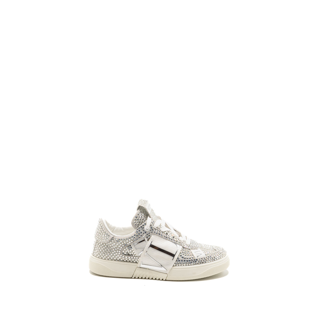 VALENTINO VLTN CRYSTAL-EMBELLISHED SNEAKER CALFSKIN WHITE/SILVER