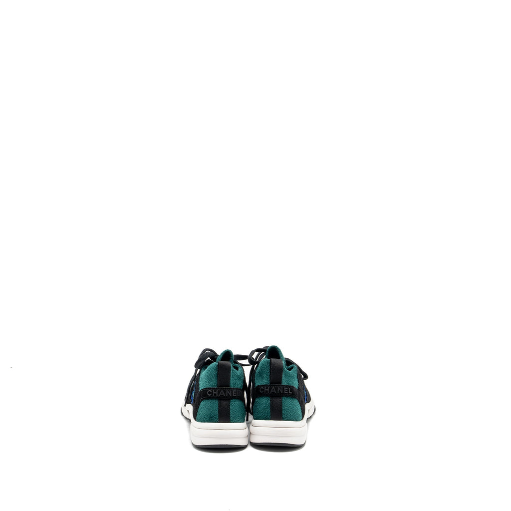 CHANEL CC LOGO SNEAKERS SUEDE/KNIT FABRIC GREEN/BLACK