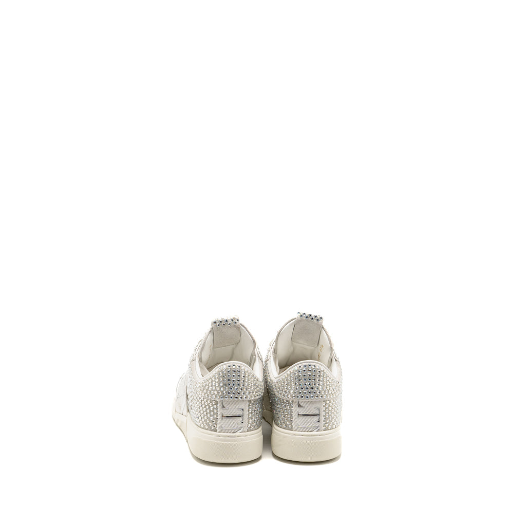 VALENTINO VLTN CRYSTAL-EMBELLISHED SNEAKER CALFSKIN WHITE/SILVER