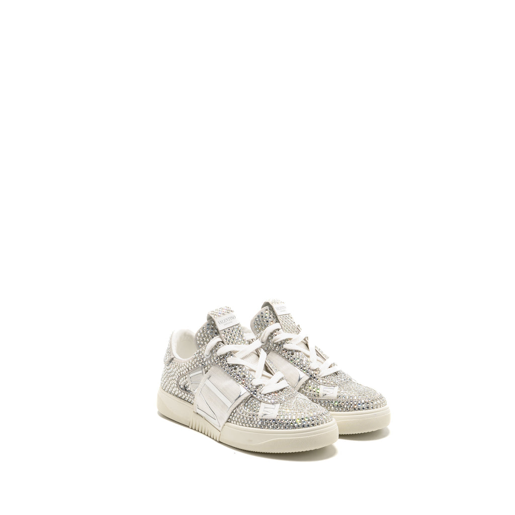 VALENTINO VLTN CRYSTAL-EMBELLISHED SNEAKER CALFSKIN WHITE/SILVER