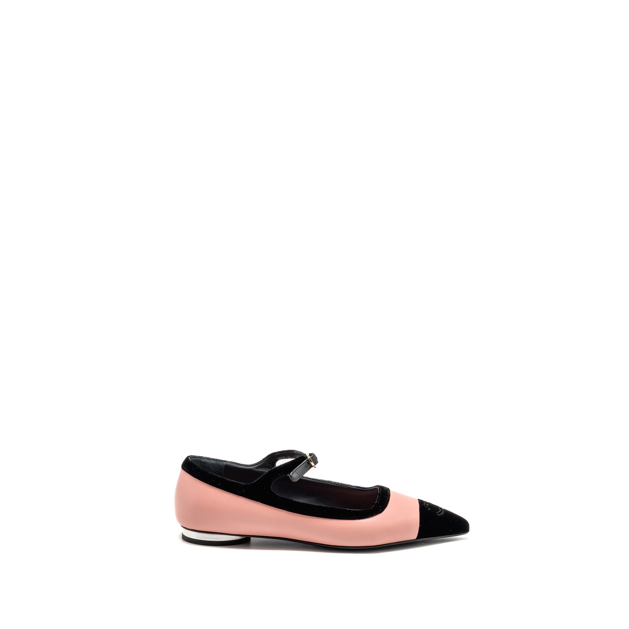 CHANEL MARY JANES LAMBSKIN/VELVET PINK/BLACK LGHW