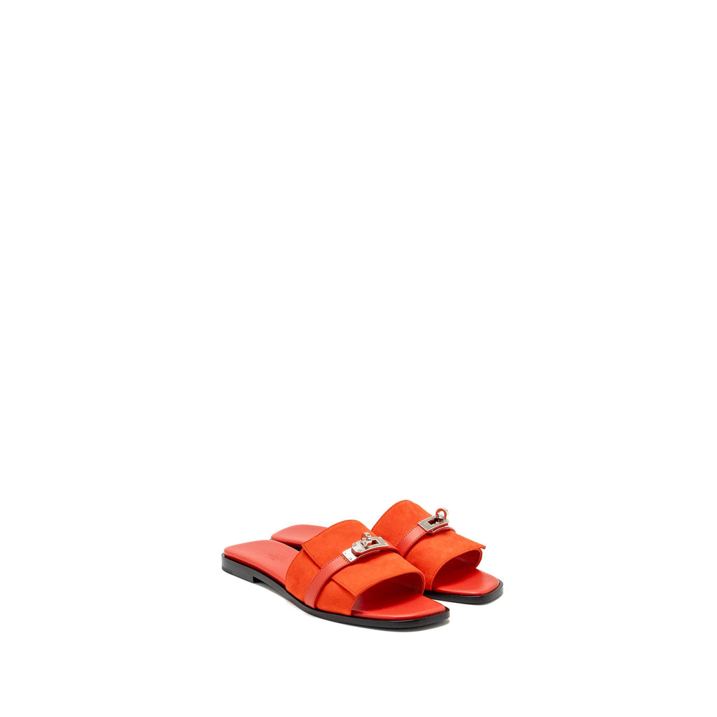 HERMES GIULIA SANDALS LEATHER RED SHW