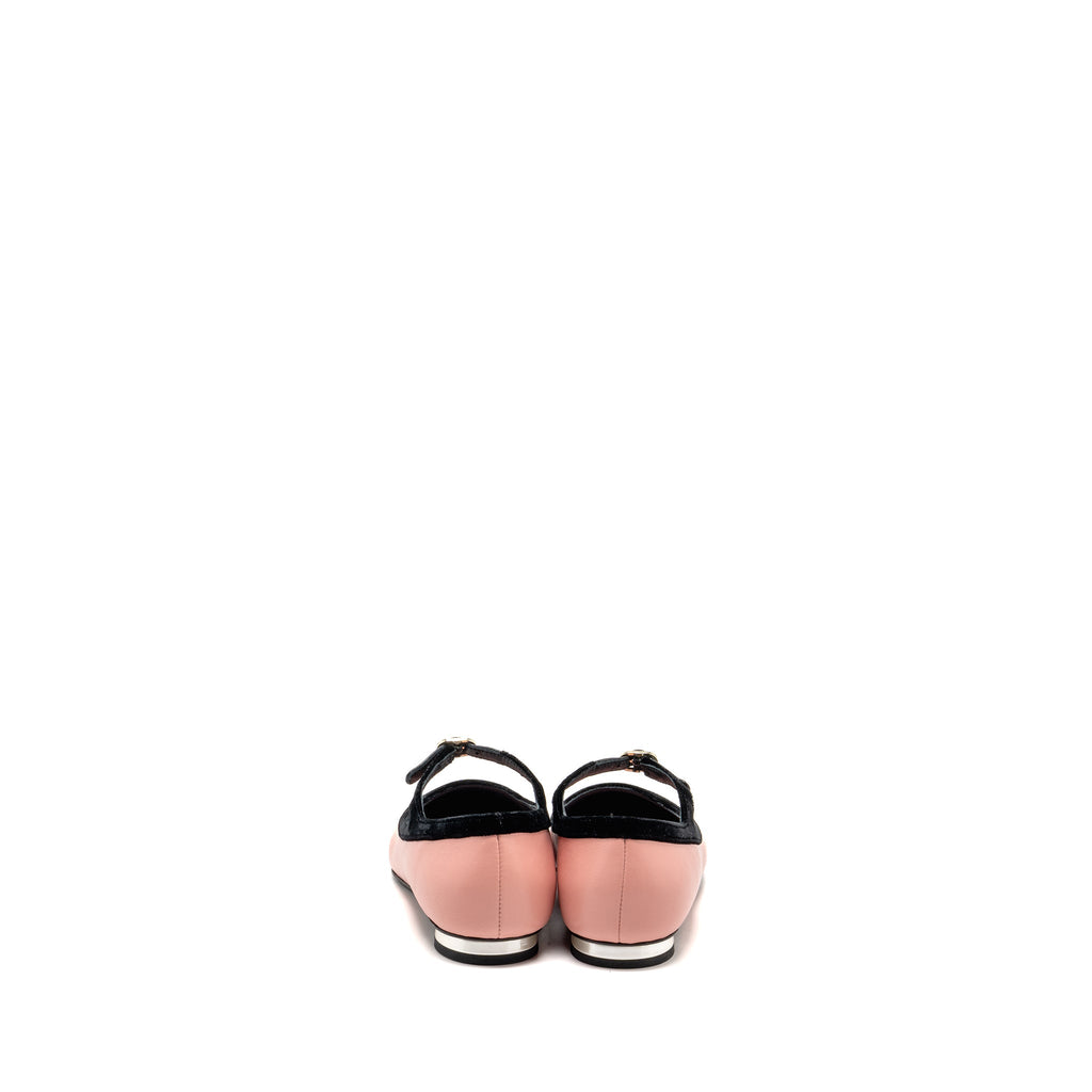 CHANEL MARY JANES LAMBSKIN/VELVET PINK/BLACK LGHW