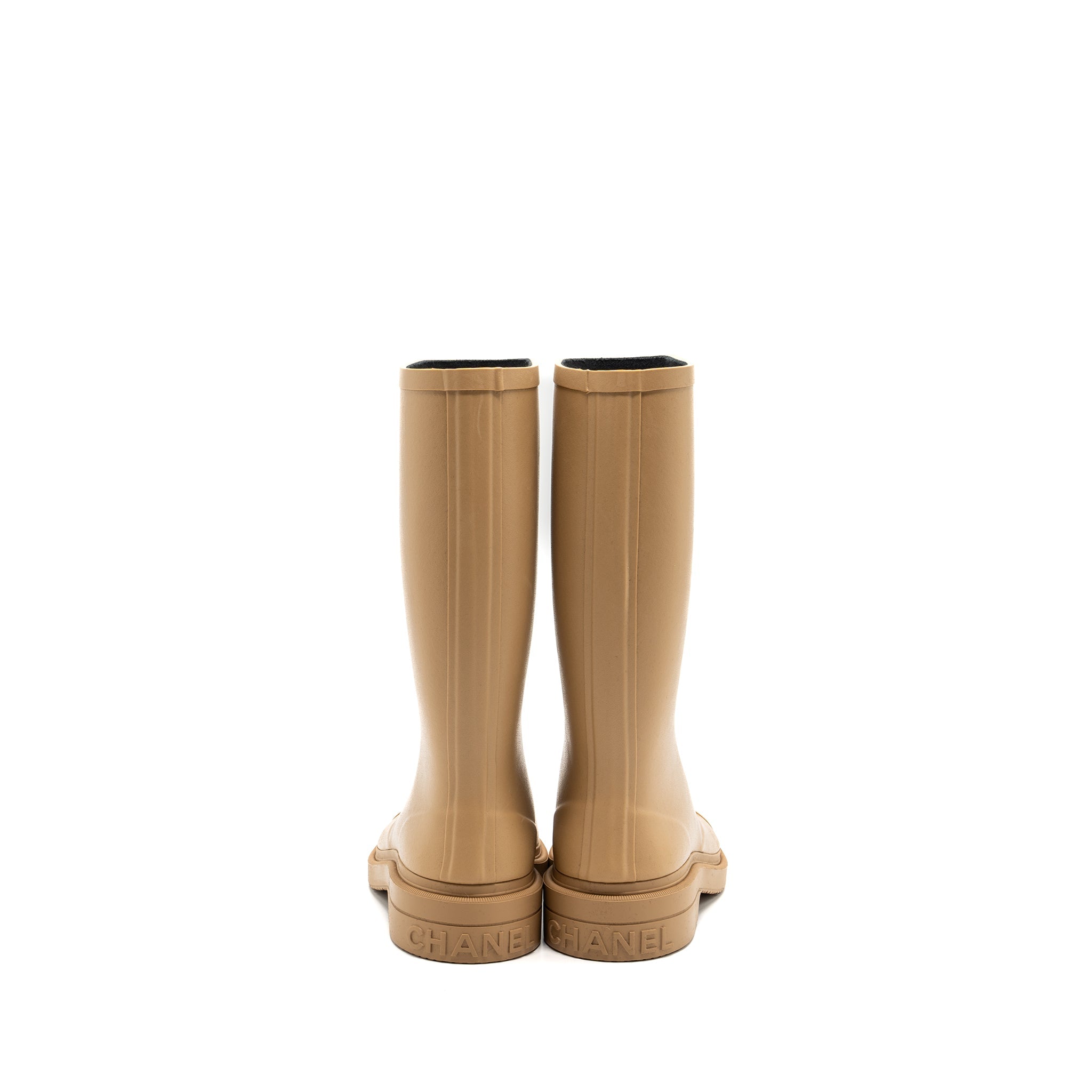 CHANEL WELLINGTON RAIN BOOTS RUBBER BEIGE