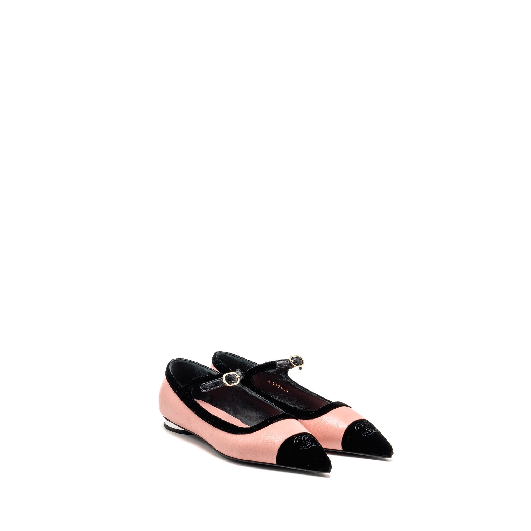 CHANEL MARY JANES LAMBSKIN/VELVET PINK/BLACK LGHW