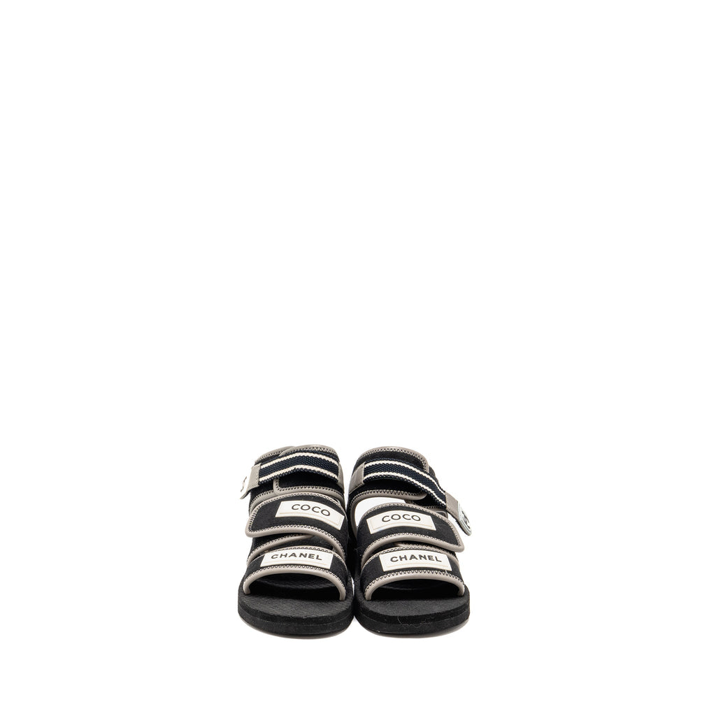 CHANEL JERSEY COCO STRAP SANDALS BLACK/WHITE