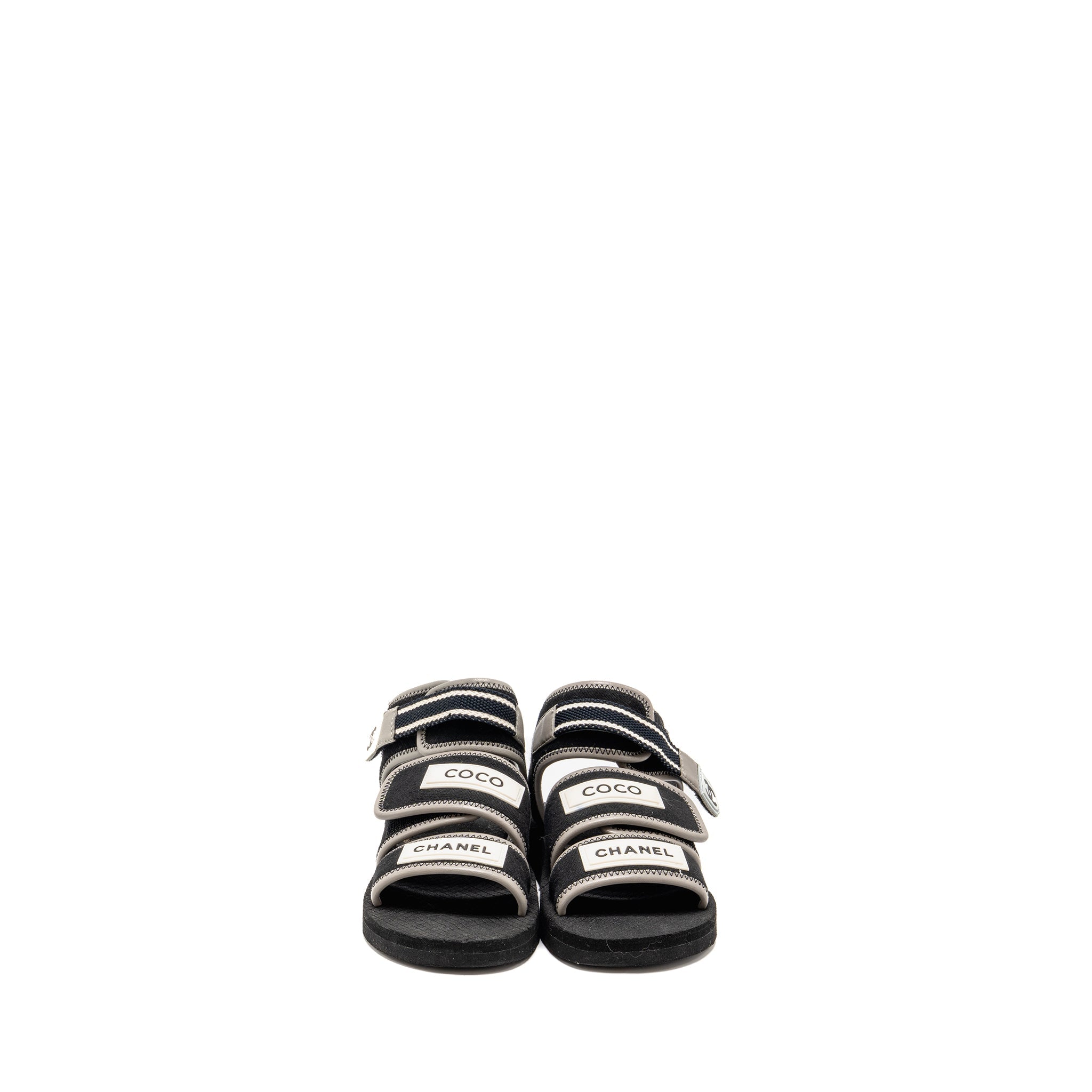 CHANEL JERSEY COCO STRAP SANDALS BLACK/WHITE