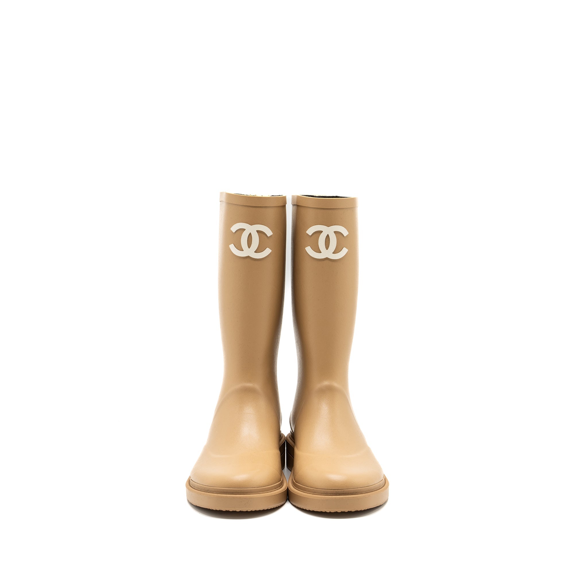 CHANEL WELLINGTON RAIN BOOTS RUBBER BEIGE