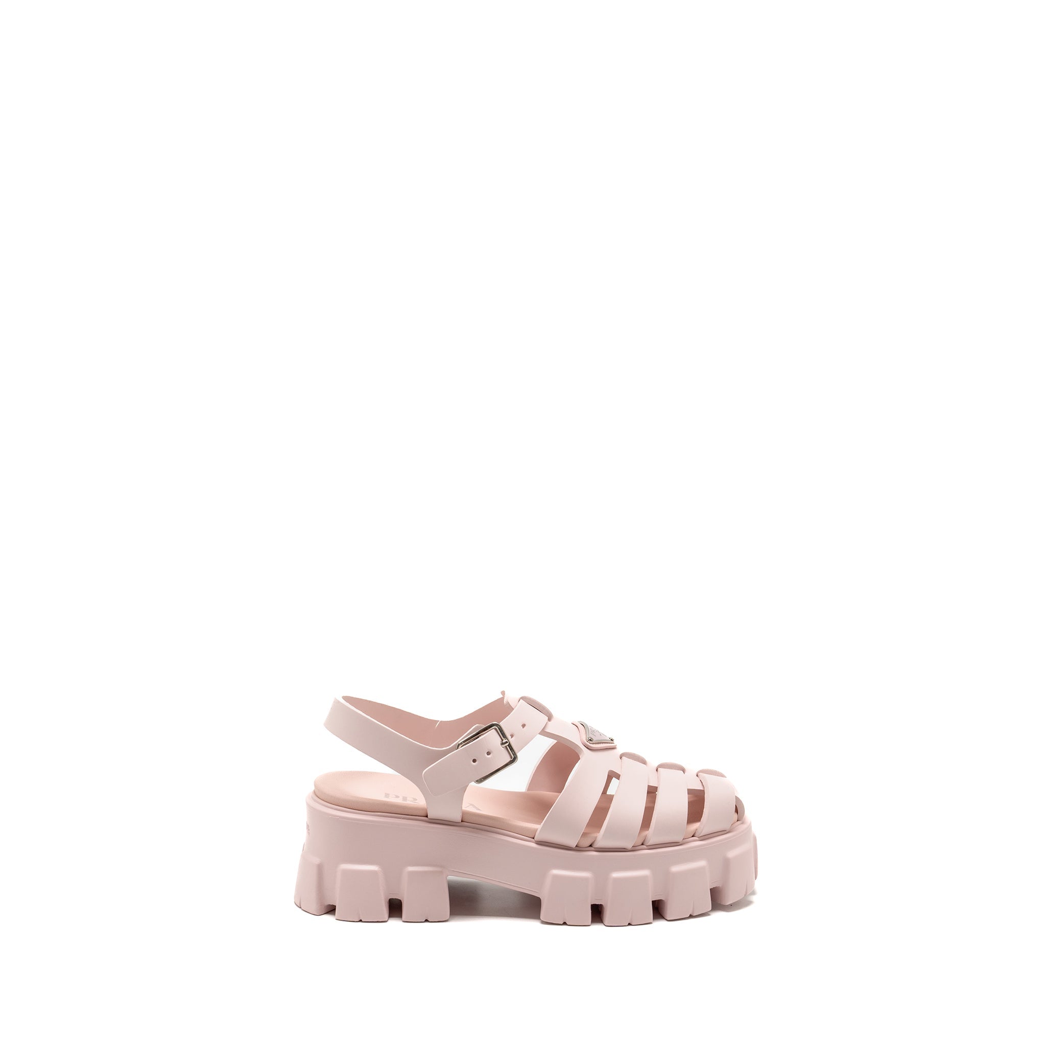 PRADA RUBBER MONOLITH LOGO PATCH SANDALS PINK